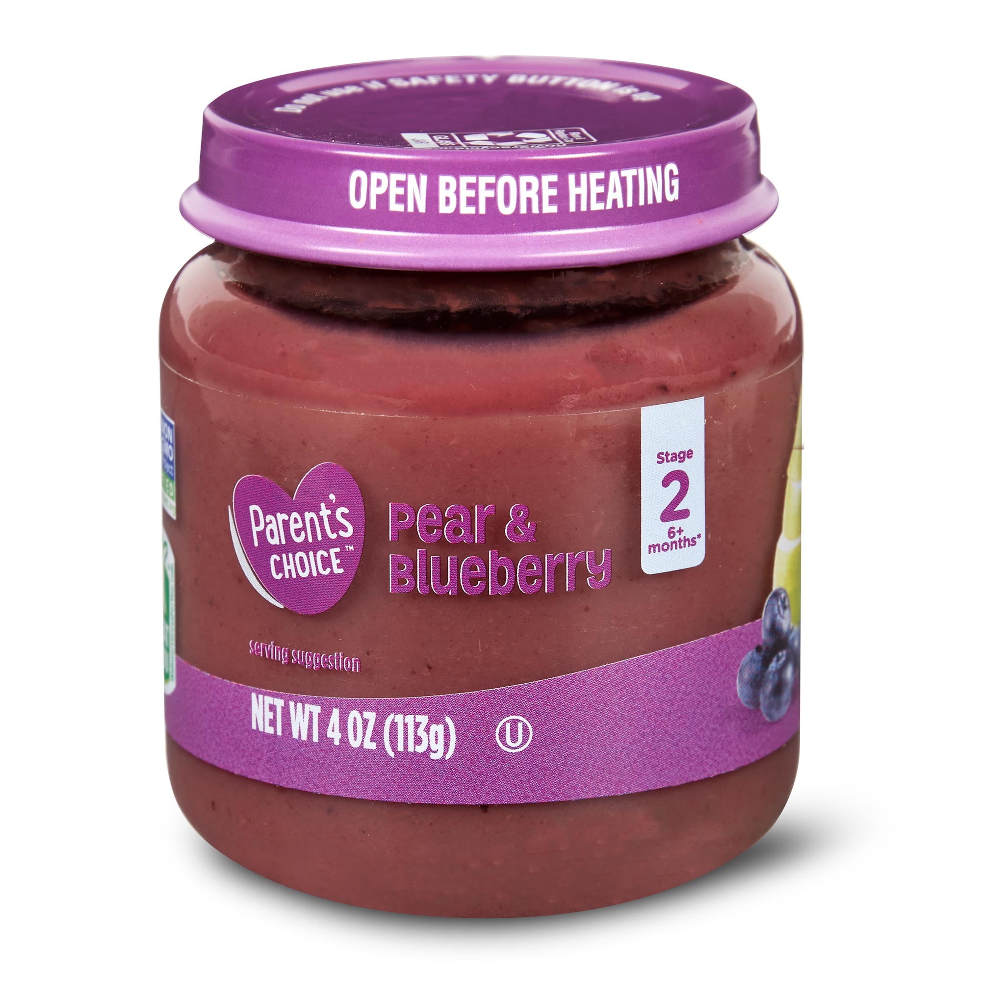 Parent's Choice Pear & Blueberry Baby Food, Stage 2, 1 4 oz. Jar