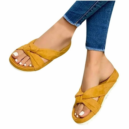 

Women Bow Tie Open Toe Slippers Shoes Comfy Sandals Casual Comfortable Beach Sandals