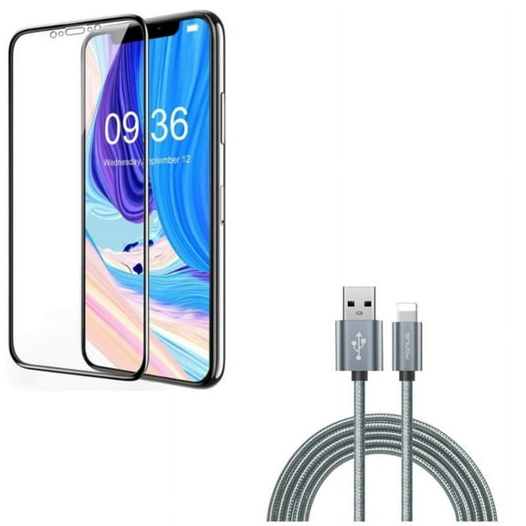 iPhone XS/X - Ceramics Screen Protector w Charger Cord 10ft USB Cable - Matte 3D Curved Edge Full Cover Anti Glare Anti Fingerprint 9H Hardness, Power Wire Braided Long Sync Fast Charge