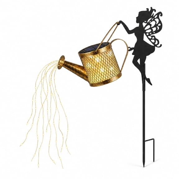Rirool Solar Watering Can Light, Warm White Cascading Fairy Lights with 23.6 in Fairy Silhouette Garden Stake, Weather-Resistant Metal Outdoor Decor for Patio, Yard, Pathway and Lawn