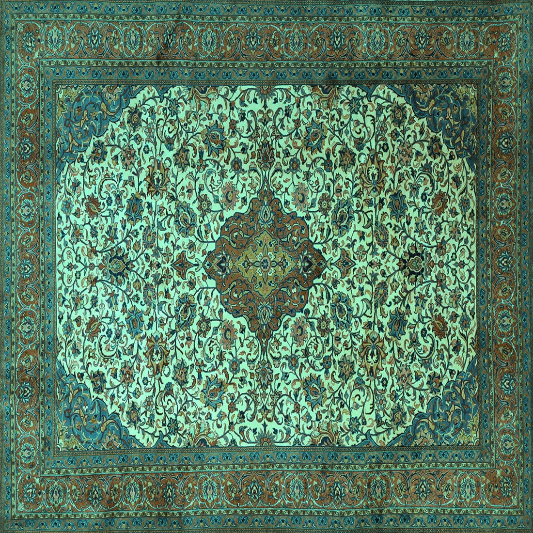 Ahgly Company Machine Washable Indoor Square Medallion Turquoise Blue ...