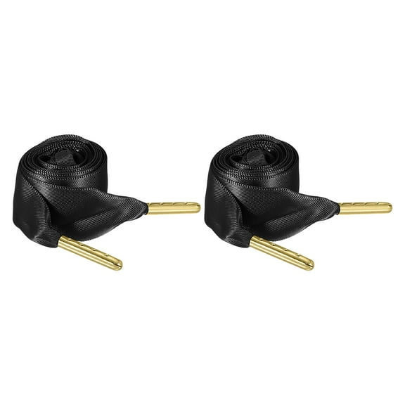 2 Pair Satin Ribbon Shoelaces, 2cm Wide Black Flat Shoelaces for Sneakers and Boots, 80cm Long Black