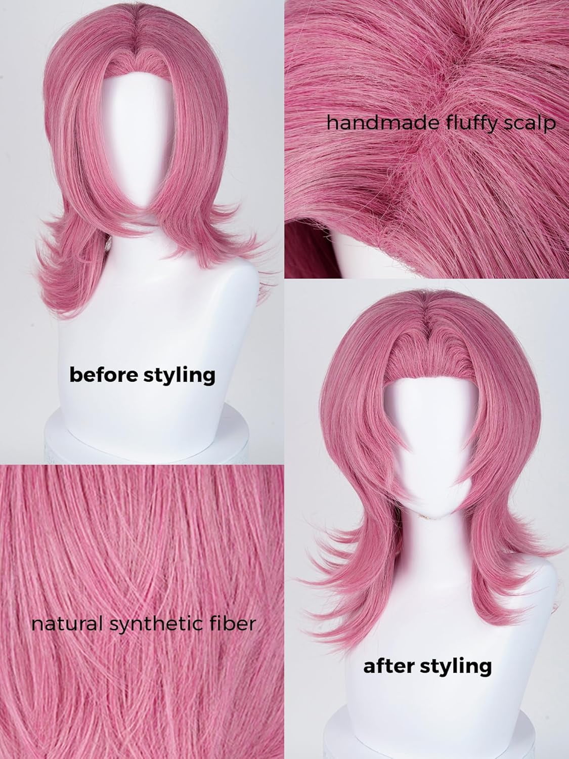 GOBWCOT Pink Wig Dark Pink Spiky Layered Wigs 18.9"Synthetic Hair for Men Party Daily