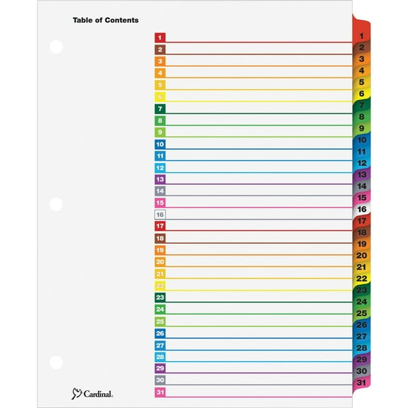"Onestep Printable Table Of Contents And Dividers, 31-Tab, 1 To 31, 11 X 8.5, White, 1 Set | Bundle of 5"