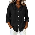 thumbnail image 1 of Neewe Womens Cotton Linen Plain Lapel 3/4 Sleeve Business Casual Blouses Button Shirts Tops Dressy with Spring Fall, 1 of 6