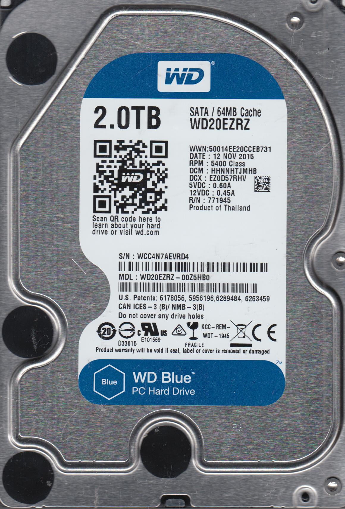 WD20EZRZ-00Z5HB0, DCM HHNNHTJMHB, Western Digital 2TB SATA 3.5