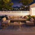 thumbnail image 3 of YODOLLA 7-Piece Patio Furniture Set with Tea Table, Rattan Wicker Outdoor Sectional Furniture Sofa Conversation Set, Brown Rattan& Beige Cushions, 3 of 8