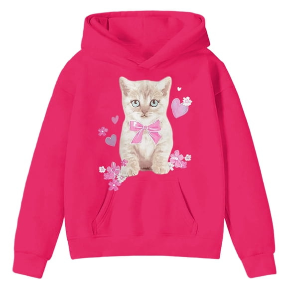 Arlun Cute Cat Graphic Hoodies for Teen Girls Kawaii Anime Aesthetic Tween Girl Long Sleeve Hooded Sweatshirts Preppy Comfortable Soft Going out Wear Pullover Tops Hot Pink 120