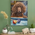 thumbnail image 2 of Irish Water Spaniel Dog Stretched Canvas Size 8x12 – Billiards Theme Dog Art for Wall, Irish Water Spaniel Dog Playing Billiards Wall Art, Dog Lover Canvas Decor, 2 of 5