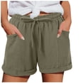 thumbnail image 2 of Cotton Bermuda Shorts for Women Plus Size High-Waisted Relaxed Fit Elastic Waist Drawstring Summer Beach Solid Color Shorts with Pockets Army Green L, 2 of 5
