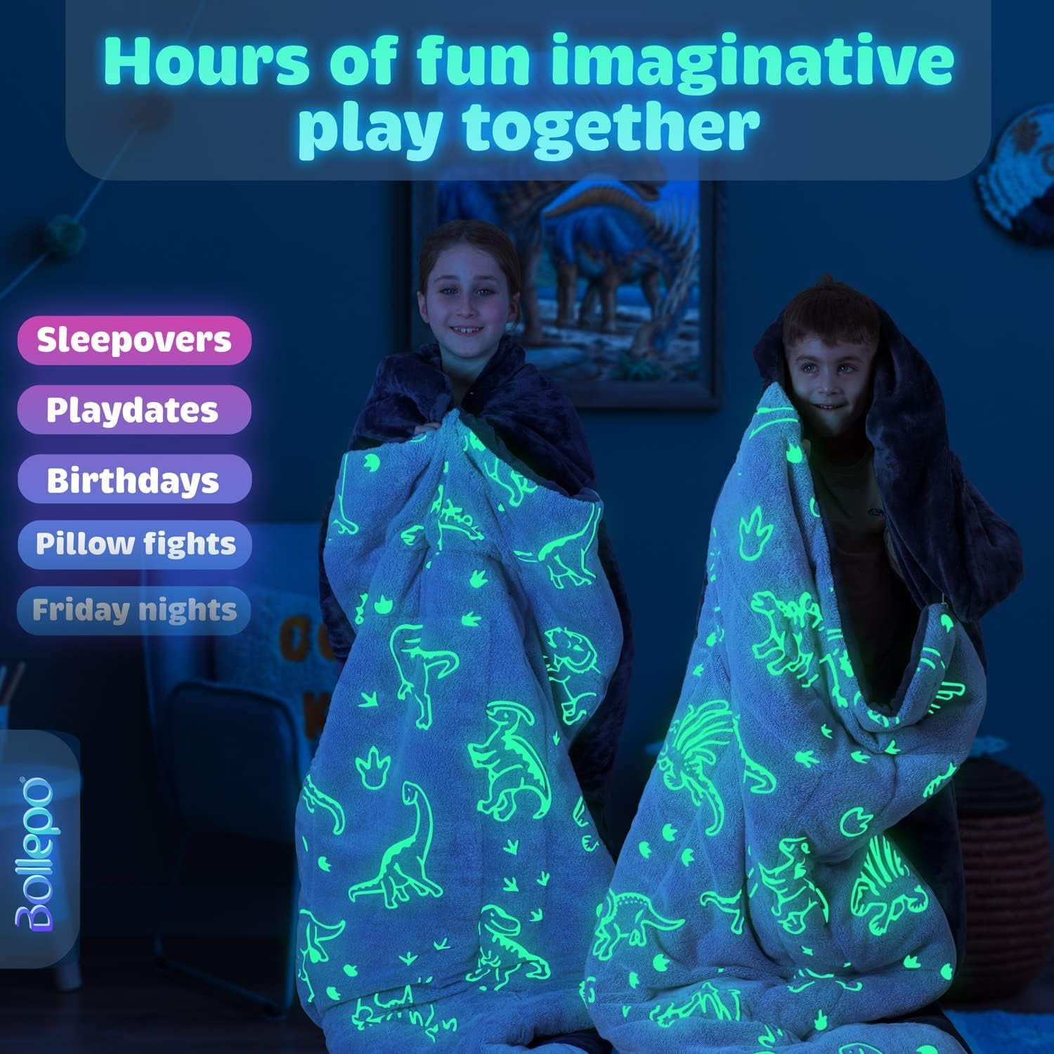 Sleeping Bag for Boys with Glowing Dinosaurs, Super Soft Sleep Bag for Boys (66'' x 33")