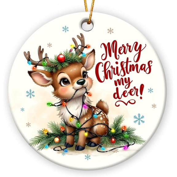 Funny Reindeer Ornaments 2025, Wild Animal Lovers Gifts for Women, Cute Deer Gifts for Friends, Neighbors, Family, Ceramic Ornament for Nature Christmas Decorations
