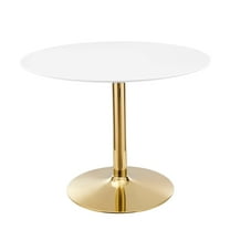40 inch Dining Table, Round, White Gold, Wood, Metal Steel, Modern Contemporary, Mid Century Kitchen Room Cafe Bistro Restaurant Hospitality