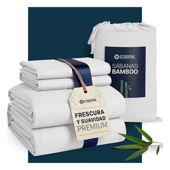 Juego de Sábanas de Bambú Ultra Suaves, Frescas, Hipoalergénicas, Esquimal (Blanco, Queen Size)