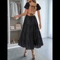 thumbnail image 4 of Vestido Midi Informal de Verano para Mujer, con Mangas , Escote en V, Fruncido y Volantes Escalonados. Negro S, 4 of 8