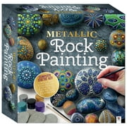 Metallic Rock Painting Box Set - DIY Rock Painting for Adults - Rocks, Brush, Paint Included - Mandala Stone Artist - Create Rock Artwork at Home - Arts and Craft for Adults - Adult Hobbies
