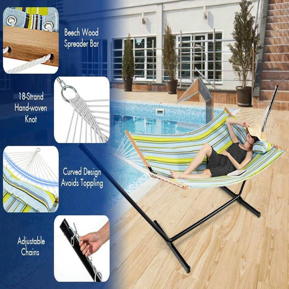 Demifill Patio Hammock with Detachable Pillow, Foldable Swing Chair Bed for Outdoor as Garden, Backyard, Porch, Brown