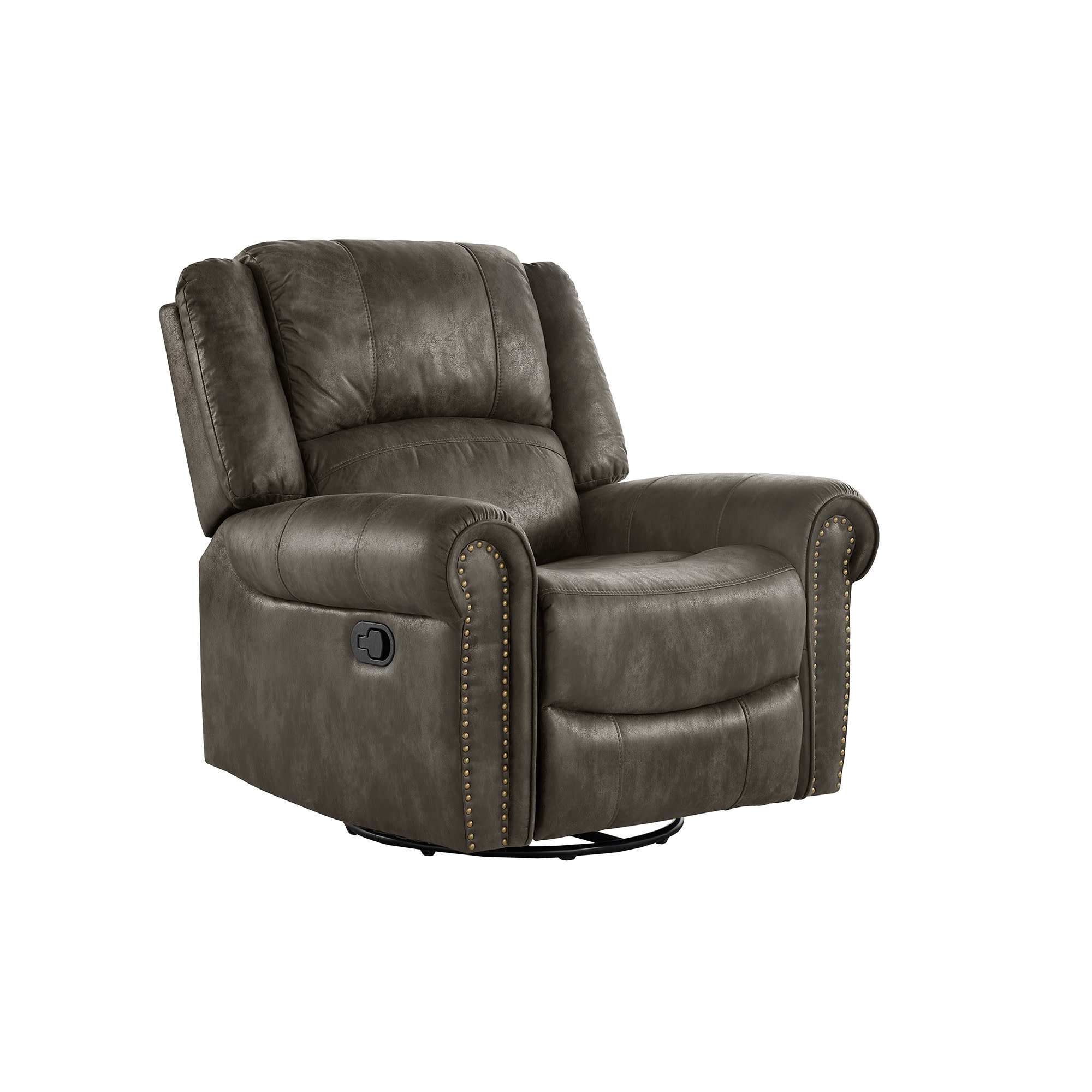 Weston Home Tippecanoe Polished Microfiber Nailhead Swivel Glider Recliner, Charcoal Gray