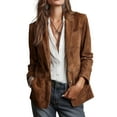 thumbnail image 3 of Uootdi Women's Retro Faux Suede Leather Blazer Notched Collar Button Down Long Sleeve Jackets Work Dressy Business Casual Coat with Pocket, 3 of 5