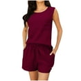 thumbnail image 1 of Yuyuzo Ensemble 2 Pcs pour Femmes Tenues d'Été Décontractées Col Rond Débardeur Basique Shorts Larges avec Poches, 1 of 7
