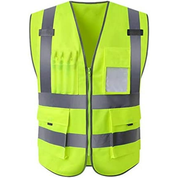 Jinsinto High Visibility Reflective Safety Vest Vest with Multi-Pockets Screen Printing Green Traffic Road Traffic Fluorescent Clothing Vest