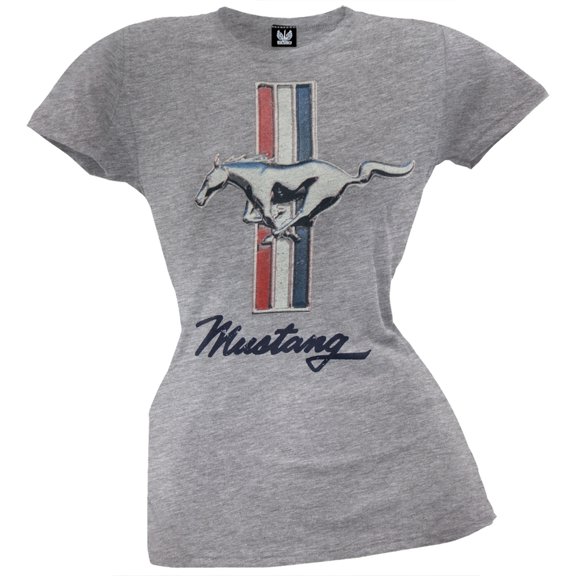 Ford - Vintage Mustang Logo Grey Juniors T-Shirt - Large