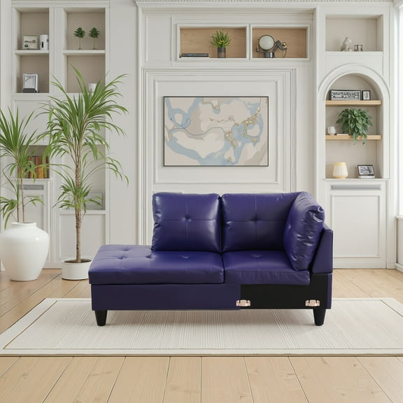 MAYEERTY Blue Faux Leather Living Room Sofa Set