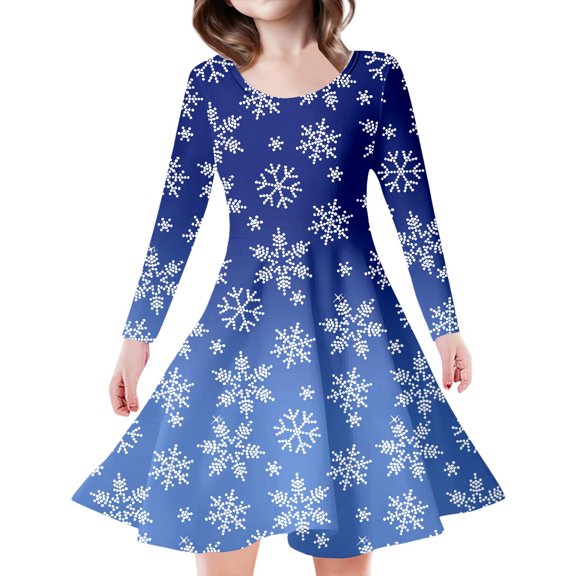 Girl Christmas Dress Long Sleeve Crew Neck A-Line Winter Outfits Baby Christmas Outfit Girls Holiday Dresses 6-7 Years