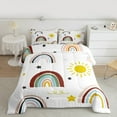 thumbnail image 2 of Homewish Cartoon Rainbow Sun Queen Comforter Set,Cute Stars Print Bedding Sets,White Red Yellow Bedding Comforter Set For Teens,Breathable Home Decor Reversible,3pcs, 2 of 8