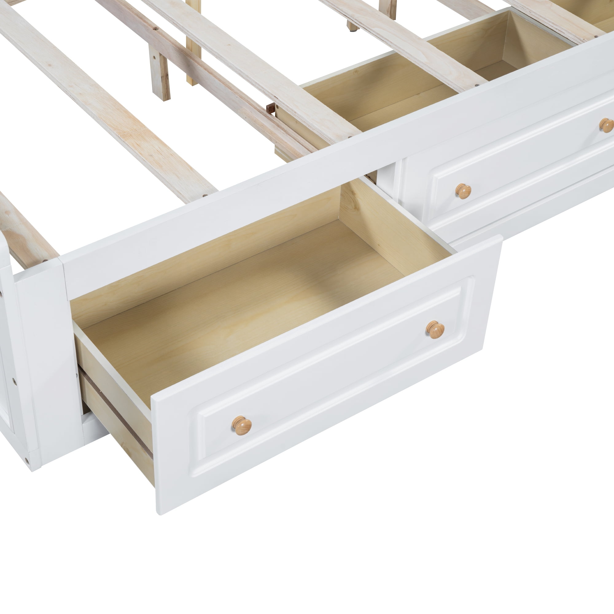 Jopath Queen Size Platform Bed Frame with 6 Drawers, Wood Bed with Slatted Base for Teen and Adult White