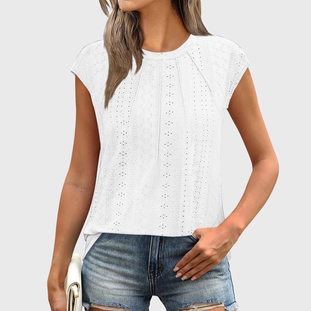 Liquidation à Moins de 5! Chandail Décontracté à Manches Courtes Imprimé Col Rond pour Femmes Printemps et Été Sevevn en Liquidation Aujourd'hui Liquidation Blanc TTG