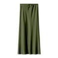 thumbnail image 7 of Riforla Women's Solid Color Satin Long Dress High Waist Drawstring Dress Skirts for Women Green L, 7 of 7