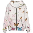 thumbnail image 2 of ZHOGXU Plus Size Hooded Sweatshirt For Women Butterfly Print Zip Up Jacket With Pocket Trendy,Vacation,Light Pink,XXXL, 2 of 3