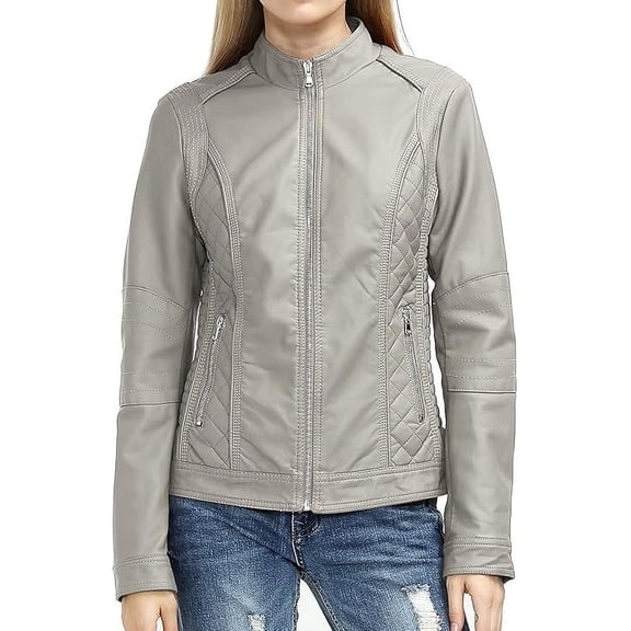 New Womens Genuine Gray Lambskin Leather Jacket Biker Stylish Motorcycle Soft Jacket W245