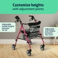 thumbnail image 6 of Medline Rolling Walker, Folding Rollator with Seat and 6-In Wheels, Lightweight, Posh Pink, 250-lb Capacity, Aluminum, Cosmetic Mirror, 6 of 6