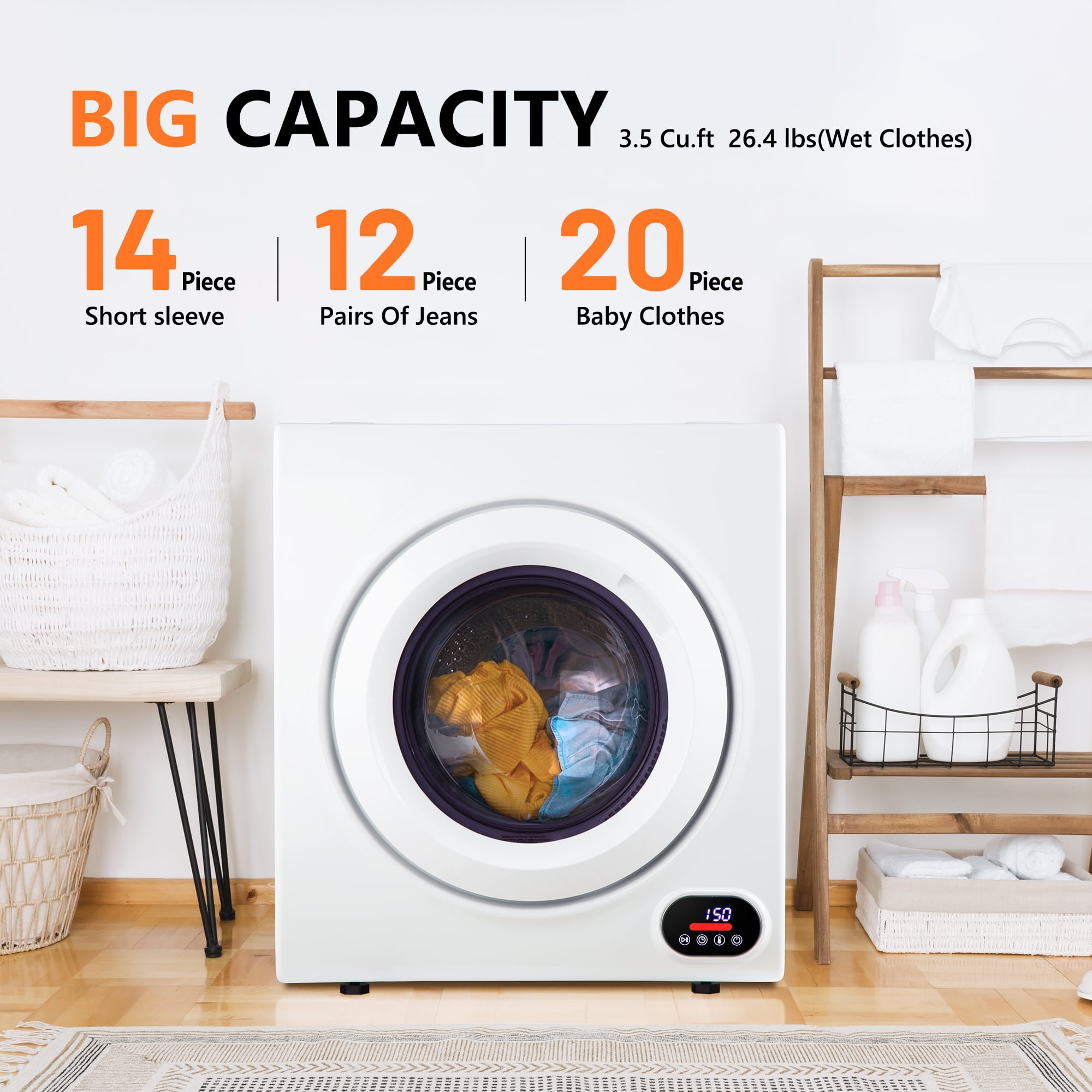 EUHOMY 3.5 Cu. ft. Compact Electric Dryer with LCD Touch Panel for Home, Apartment, Dorm EUHOMY 3.5 Cu. ft. Compact Electric Dryer with LCD Touch Panel for Home, Apartment, Dorm