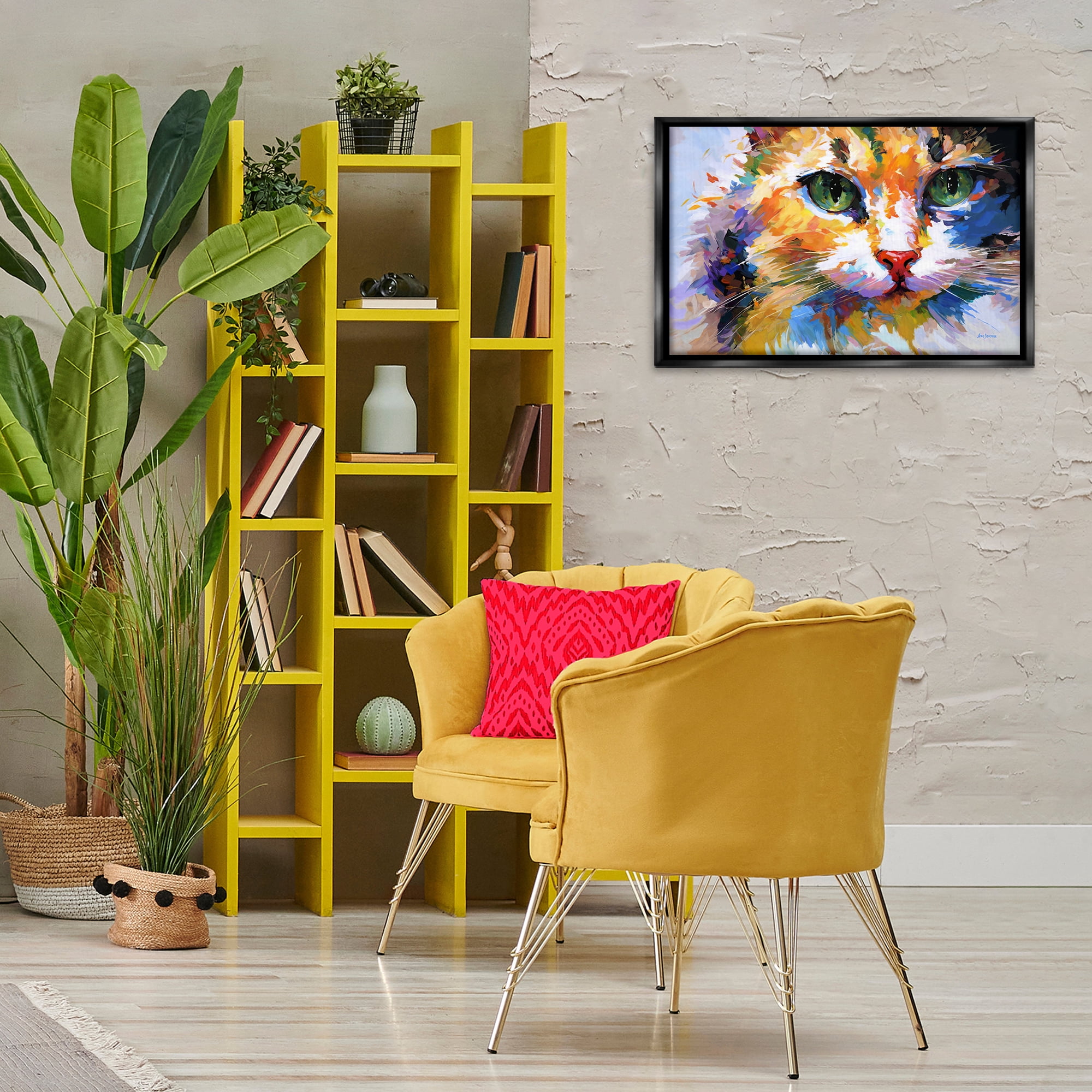 Stupell Industries Manx Cat Gaze Animals & Insects Painting Black Floater Framed Canvas Art Print Wall Art, 25 x 17