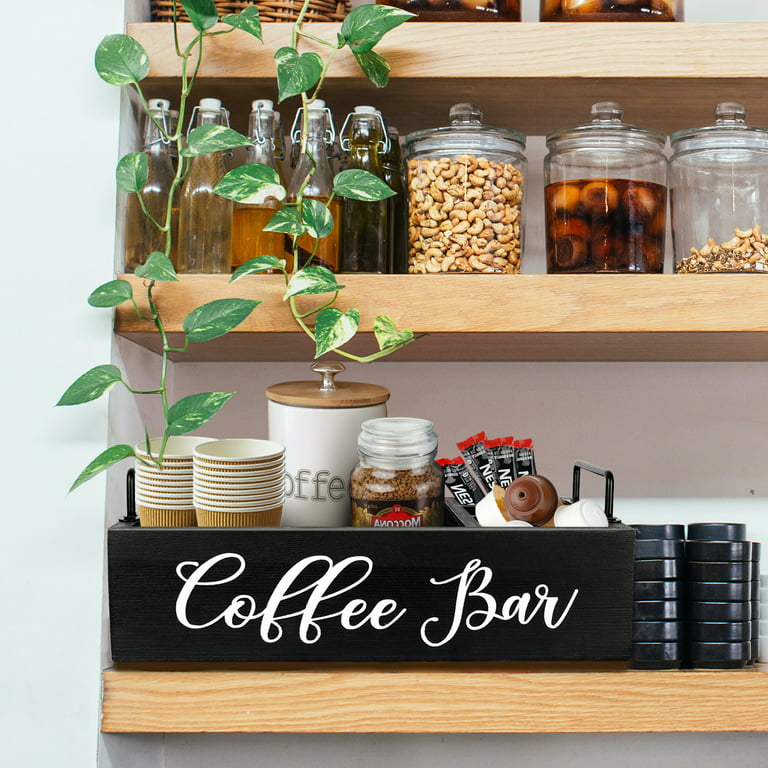 Organizador de estación de café, organizador de accesorios de barra de café  de madera para mostrador, cesta de almacenamiento de cápsulas de café Kcup