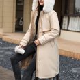 thumbnail image 5 of Mifsaly Long Quilted Jacket Women Zip up Hooded Thicken Warm Padded Coats Oversized Faux Fur Hood Long Sleeve Down Jackets Buttons Soild Color Tunic Winter Outerwear with Pockets, 5 of 5
