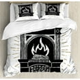 thumbnail image 1 of Fireplace Duvet Cover Set Queen Size, Vintage Monochrome Design Log Fire Pictogram with Tiny Lines, Decorative 3 Piece Bedding Set with 2 Pillow Shams, Charcoal Grey Dark Khaki White, by Ambesonne, 1 of 3