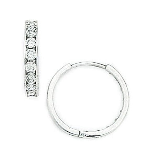 Sterling Silver Rhodium Plated Cubic Zirconia Medium Round Hinged Earrings - Measures 17x17mm