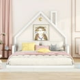 thumbnail image 3 of Bellemave Full Size Wood Floor Bed with House-shaped Headboard,Full Bed Frame for Kids,Montessori Floor Bed with Rails for Girls Boys (Full,White), 3 of 10