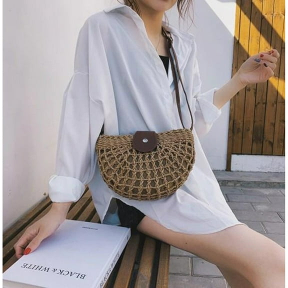 Half Moon Straw Crossbody Bag