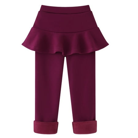 

3-11Y Kids Baby Girls Footless Fleece Lined Warm Thick Leggings with Ruffle Tutu Skirt Pants