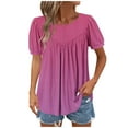 thumbnail image 2 of Xixinqiwan Womens Plus Size Summer Tops,Womens Plus Size Tops Short Sleeve Tunics Cute Pleated Babydoll Shirts Summer Casual V Neck Boho Blouses Hot Pink S, 2 of 7