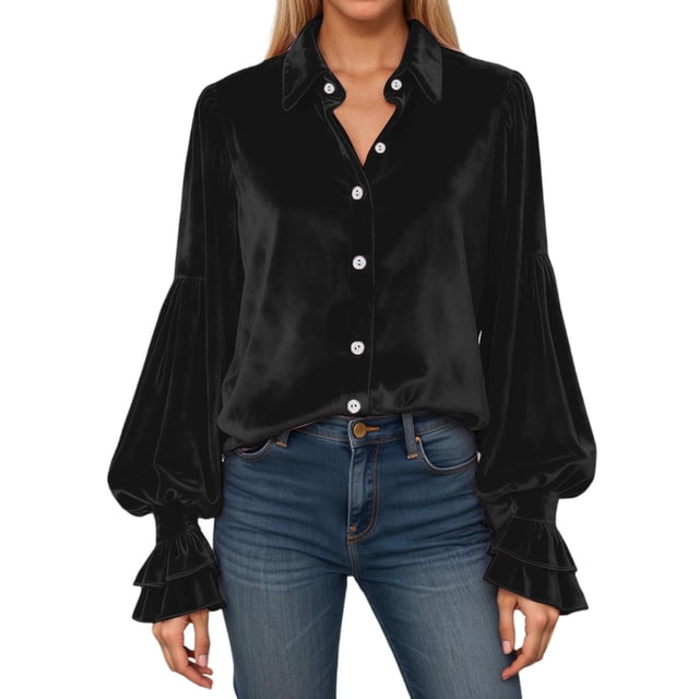 Daznico Elegant Flowy Ruffle Sleeve Blouse for Women's Formal Party and Wear