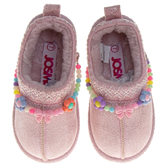Josmo Slip On Slippers Girls, Sparkly Pink Beaded Plush Cozy House Shoe (Toddler), Pink, Size: 10