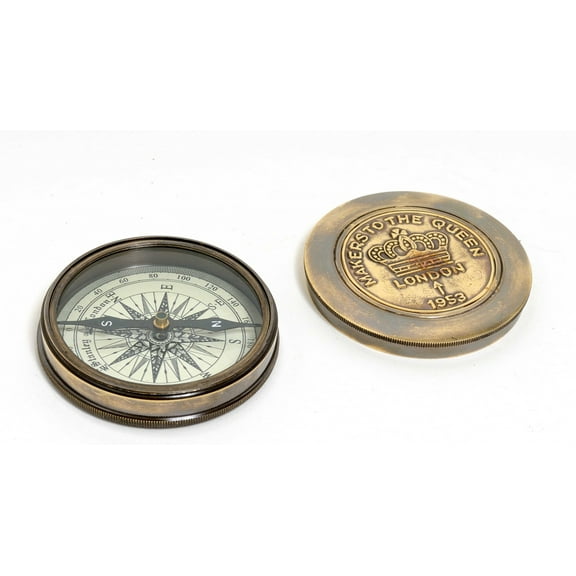 Brass Makers to the Queen Compass with Leather Case