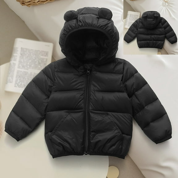 Kids Winter Coat Toddler Puffer Coat Cute Black Bear Ear Hooded Jacket Long Sleeve Light Winter Coats for Kids Baby Girls Toddler Girls Fall Jacket Baby Winter Clothes 3T