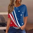 thumbnail image 2 of LWavelet Fourth of July Shirts for Women 3/4 Length Sleeve Tops Round Crew Casual Glitter Patriotic Stripe Tee Blue L, 2 of 4